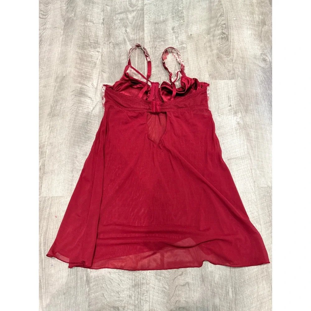 Auden Red Lace Mesh Babydoll Lingerie Set with Thong Underwire Size Large